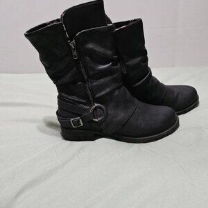 Jelly Pop Black moto Boots with Buckle Details